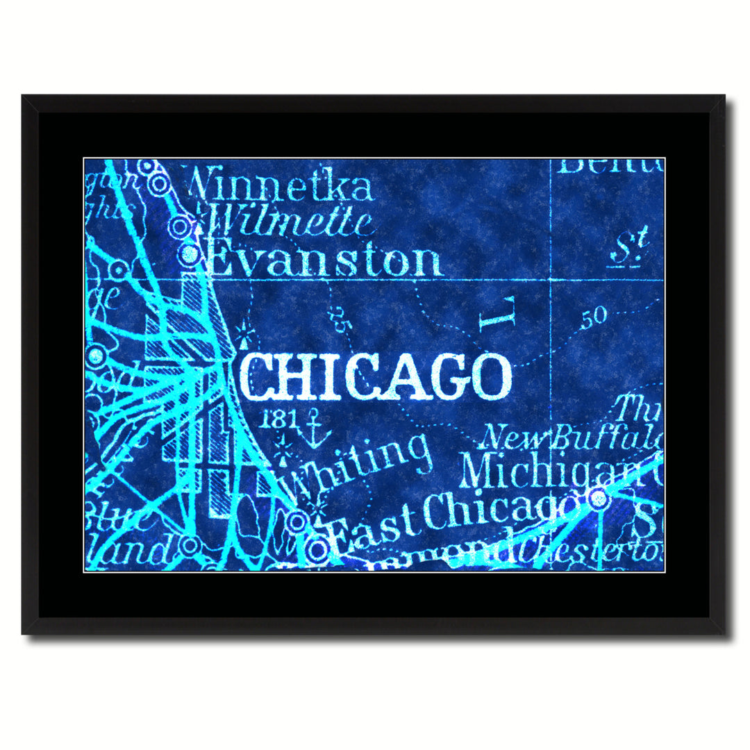 Chicago Illinois Vintage Vivid Color Map Canvas Print with Picture Frame  Wall Art Office Decoration Gift Ideas Image 3