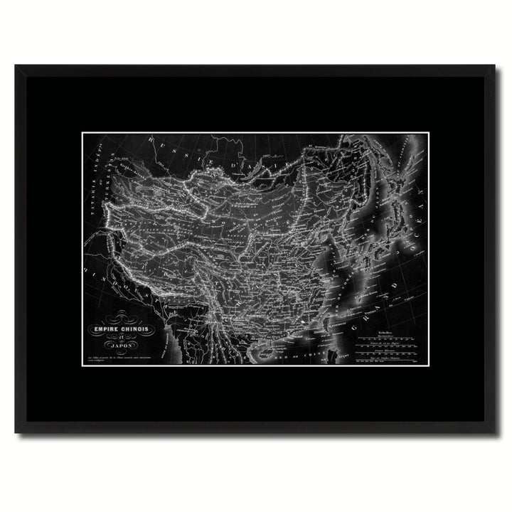China Japan Korea Vintage Monochrome Map Canvas Print with Gifts Picture Frame  Wall Art Image 1