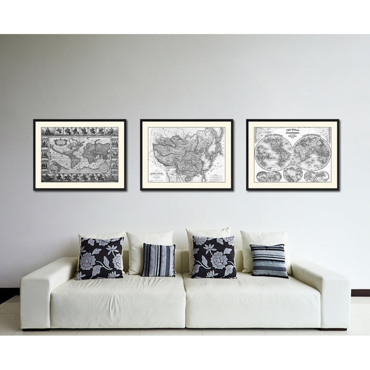 China Japan Korea Vintage BandW Map Canvas Print with Picture Frame  Wall Art Gift Ideas Image 4