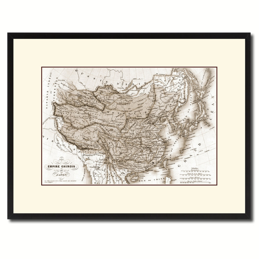 China Japan Korea Vintage Sepia Map Canvas Print with Picture Frame Gifts  Wall Art Decoration Image 1