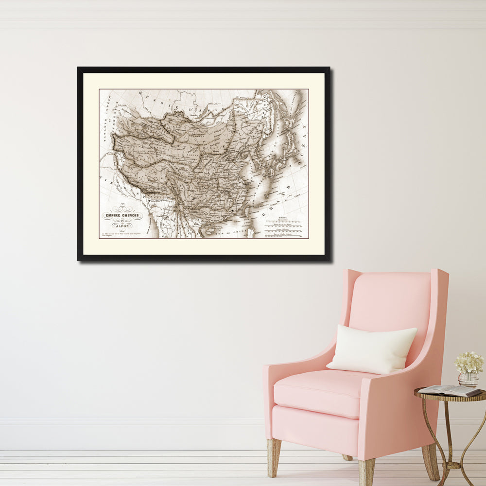 China Japan Korea Vintage Sepia Map Canvas Print with Picture Frame Gifts  Wall Art Decoration Image 2
