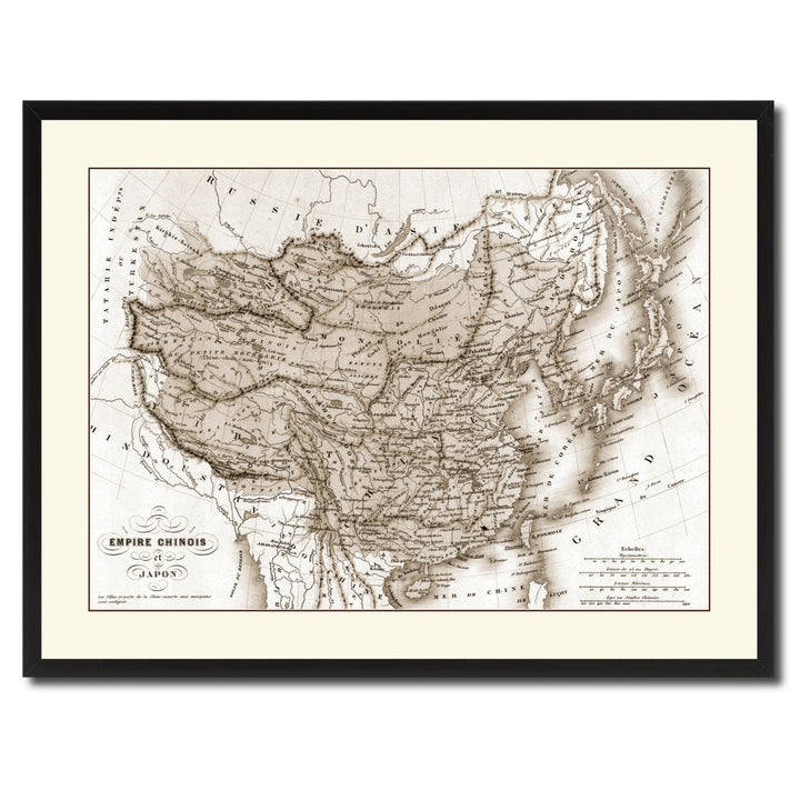 China Japan Korea Vintage Sepia Map Canvas Print with Picture Frame Gifts  Wall Art Decoration Image 3
