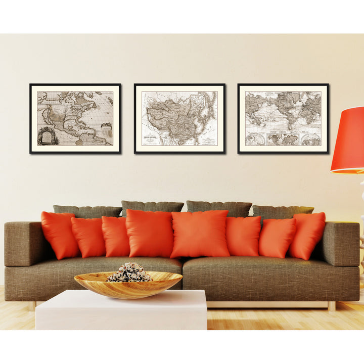 China Japan Korea Vintage Sepia Map Canvas Print with Picture Frame Gifts  Wall Art Decoration Image 4