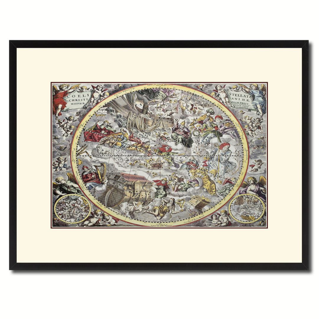 Christian Celestial Hemisphere Vintage Antique Map Wall Art  Gift Ideas Canvas Print Custom Picture Frame Image 1