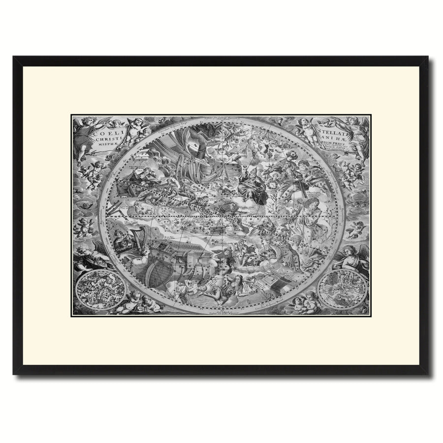Christian Celestial Hemisphere Vintage BandW Map Canvas Print with Picture Frame  Wall Art Gift Ideas Image 1