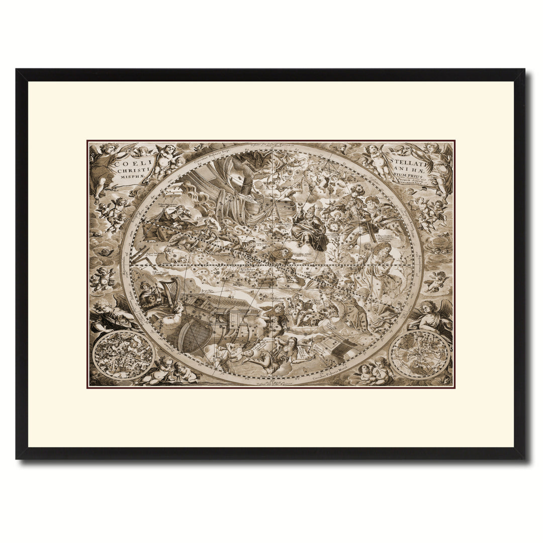 Christian Celestial Hemisphere Vintage Sepia Map Canvas Print with Picture Frame Gifts  Wall Art Decoration Image 1