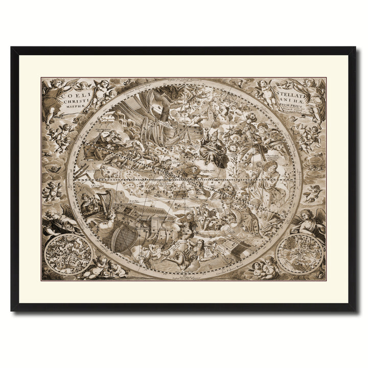 Christian Celestial Hemisphere Vintage Sepia Map Canvas Print with Picture Frame Gifts  Wall Art Decoration Image 3
