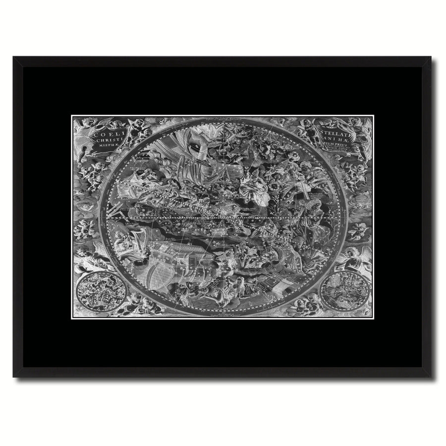 Christian Celestial Hemisphere Vintage Monochrome Map Canvas Print with Gifts Picture Frame  Wall Art Image 1