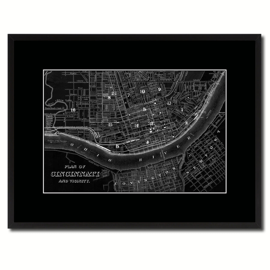 Cincinnati Vintage Monochrome Map Canvas Print with Gifts Picture Frame  Wall Art Image 1