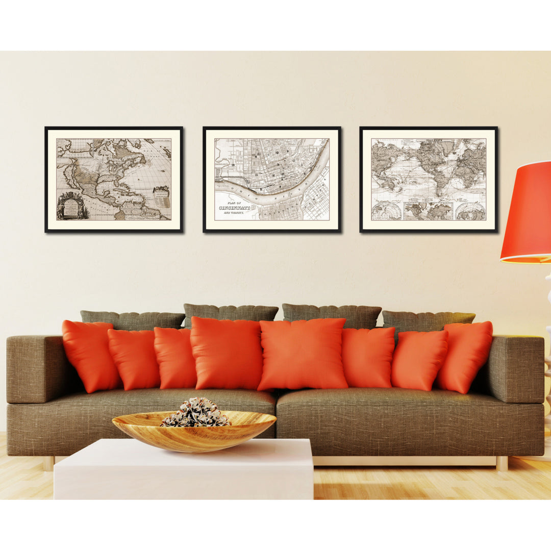 Cincinnati Vintage Sepia Map Canvas Print with Picture Frame Gifts  Wall Art Decoration Image 4