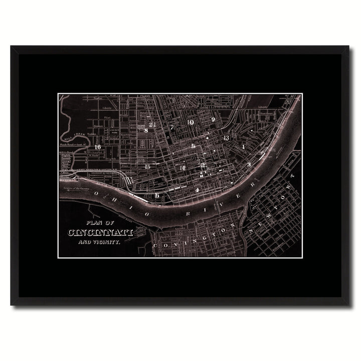 Cincinnati Vintage Vivid Sepia Map Canvas Print with Picture Frame  Wall Art Decoration Gifts Image 1