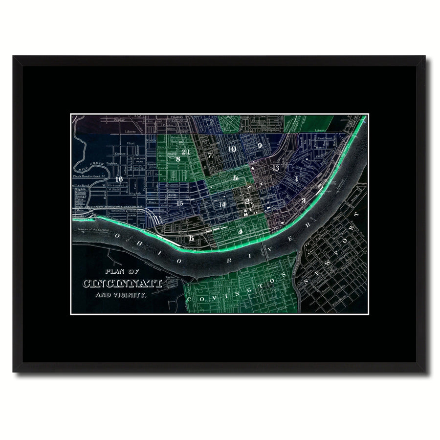 Cincinnati Vintage Vivid Color Map Canvas Print with Picture Frame  Wall Art Office Decoration Gift Ideas Image 1