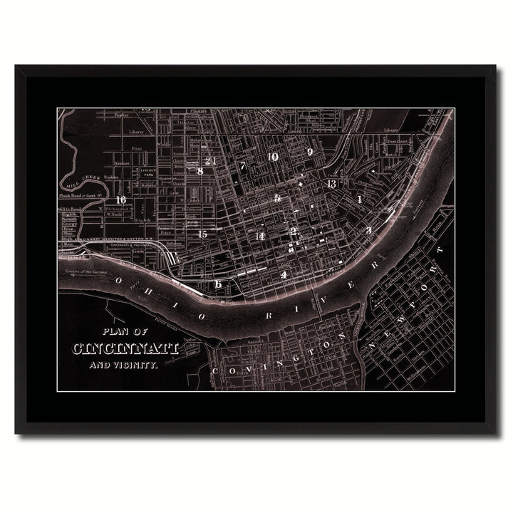 Cincinnati Vintage Vivid Sepia Map Canvas Print with Picture Frame  Wall Art Decoration Gifts Image 3