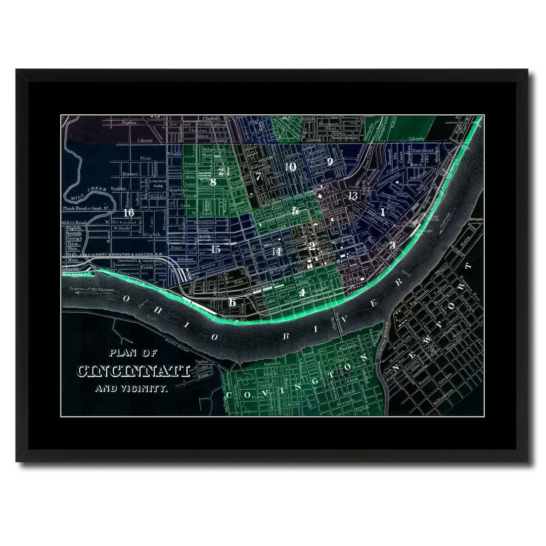 Cincinnati Vintage Vivid Color Map Canvas Print with Picture Frame  Wall Art Office Decoration Gift Ideas Image 3