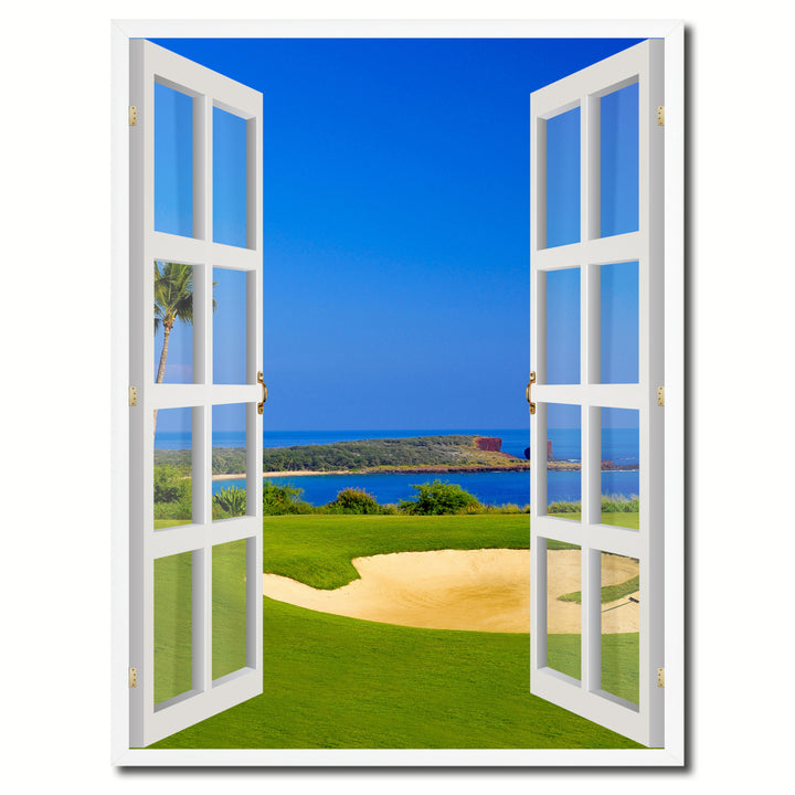 Coastal Golf Course Picture 3D French Window Canvas Print Gifts  Wall Frames Image 1