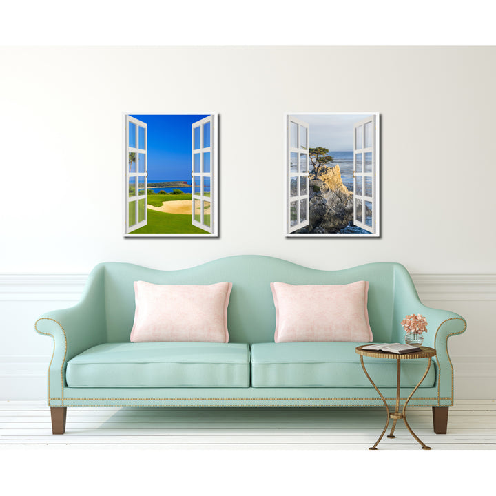 Coastal Golf Course Picture 3D French Window Canvas Print Gifts  Wall Frames Image 3