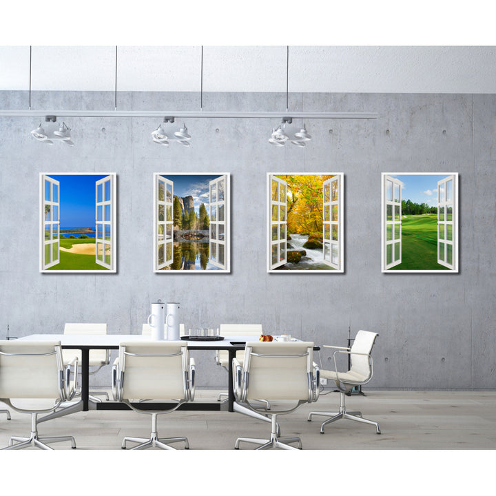 Coastal Golf Course Picture 3D French Window Canvas Print Gifts  Wall Frames Image 4