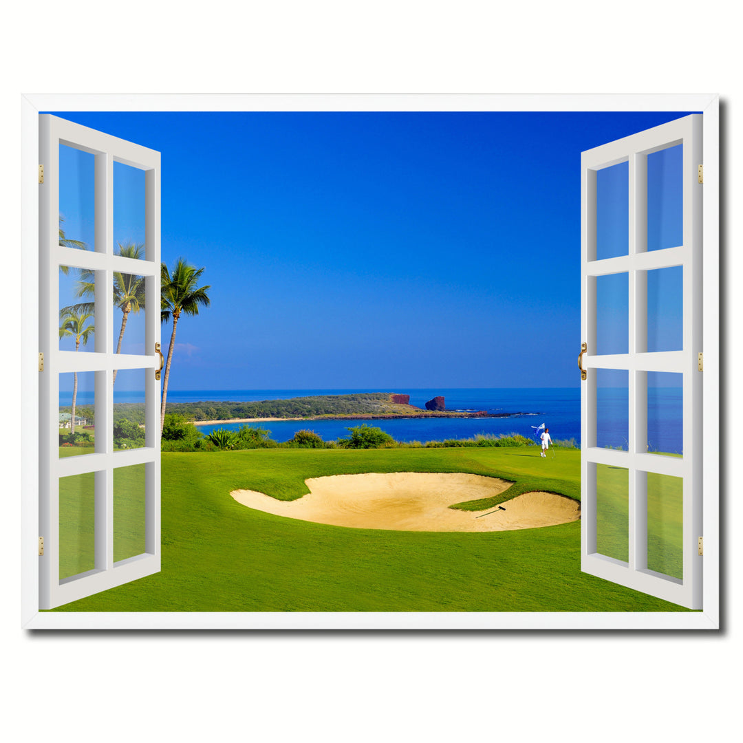 Coastal Golf Course Picture 3D French Window Canvas Print  Wall Frames Image 1