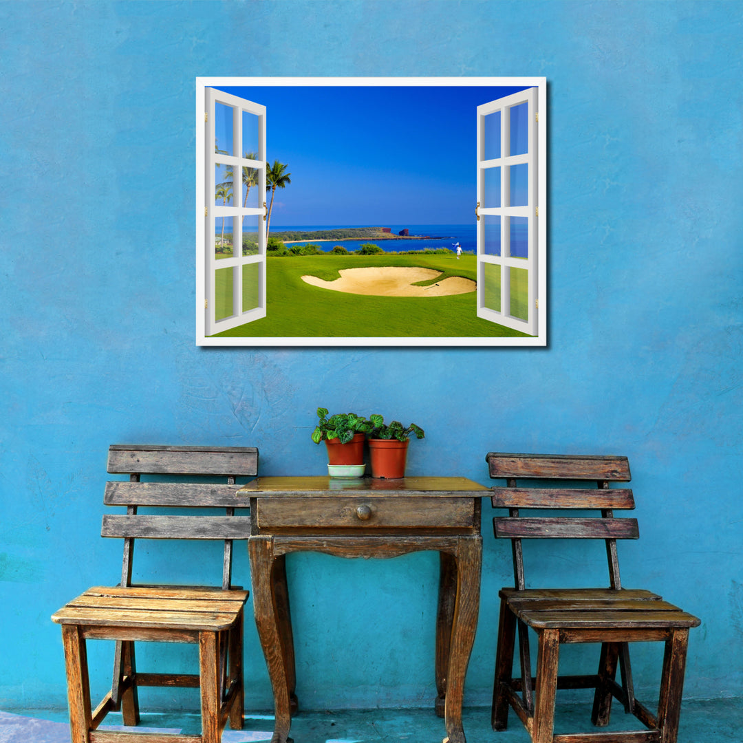 Coastal Golf Course Picture 3D French Window Canvas Print  Wall Frames Image 2