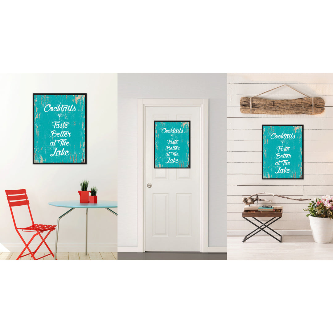 Cocktails Taste Better At The Lake Saying Canvas Print with Picture Frame  Wall Art Gifts Image 2