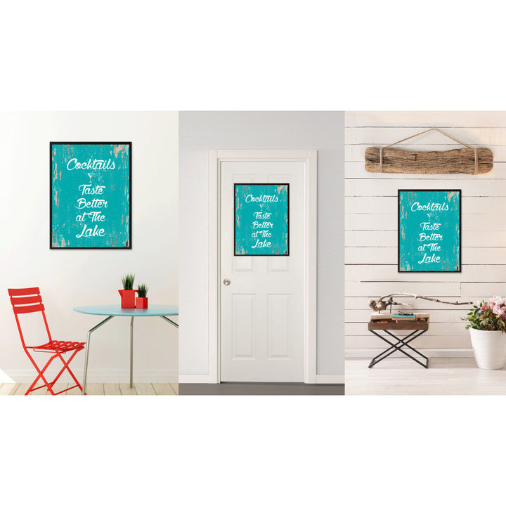 Cocktails Taste Better At The Lake Saying Canvas Print with Picture Frame  Wall Art Gifts Image 2