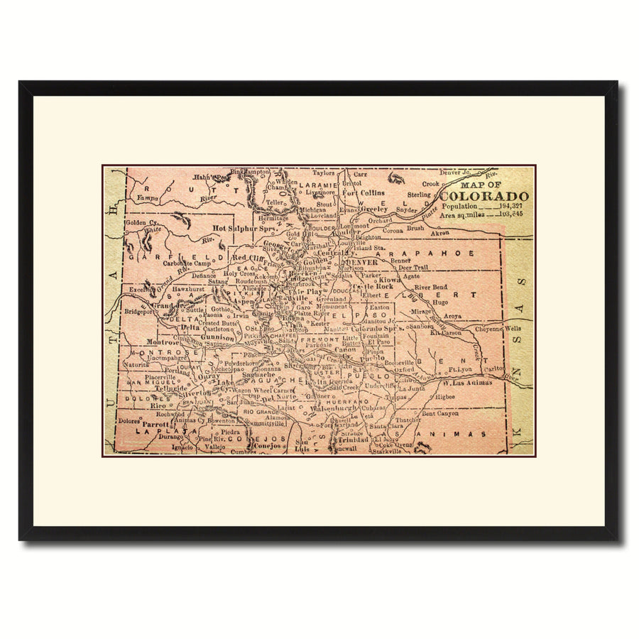 Colorado Vintage Antique Map Wall Art  Gift Ideas Canvas Print Custom Picture Frame Image 1