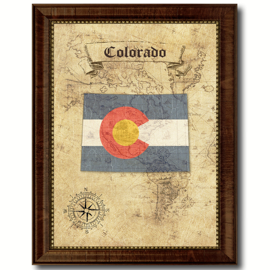 Colorado State Flag  Vintage Map Brown Picture Framed Canvas Print   Wall Art Decoration Gift Ideas 13206 Image 1