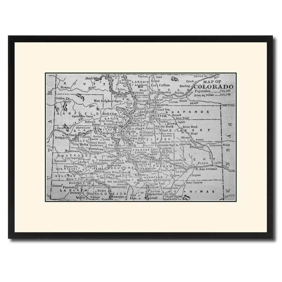 Colorado Vintage BandW Map Canvas Print with Picture Frame  Wall Art Gift Ideas Image 1
