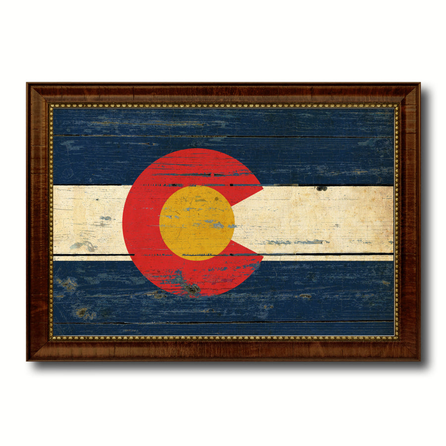 Colorado State Vintage Flag Brown Picture Framed Canvas Print Gift Ideas  Wall Art Decoration 6012 Image 1