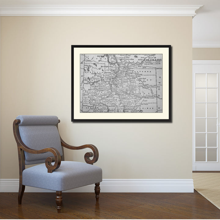 Colorado Vintage BandW Map Canvas Print with Picture Frame  Wall Art Gift Ideas Image 2