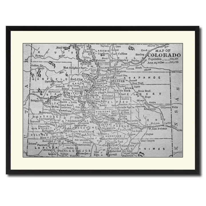 Colorado Vintage BandW Map Canvas Print with Picture Frame  Wall Art Gift Ideas Image 3