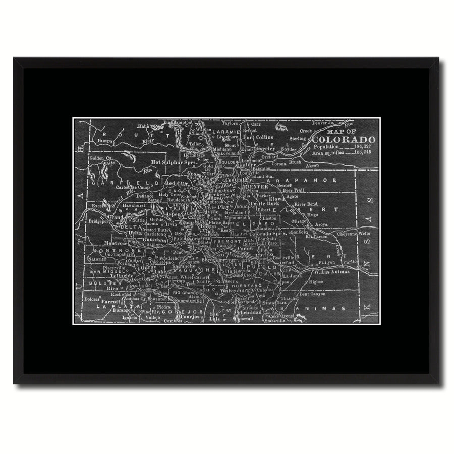 Colorado Vintage Monochrome Map Canvas Print with Gifts Picture Frame  Wall Art Image 1
