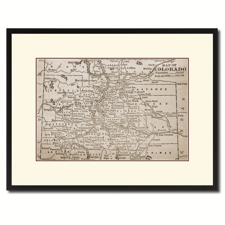 Colorado Vintage Sepia Map Canvas Print with Picture Frame Gifts  Wall Art Decoration Image 1