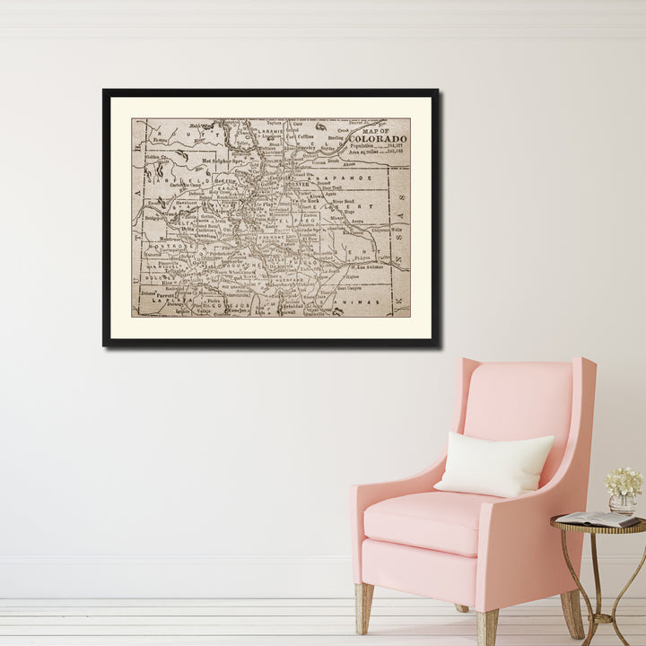 Colorado Vintage Sepia Map Canvas Print with Picture Frame Gifts  Wall Art Decoration Image 2