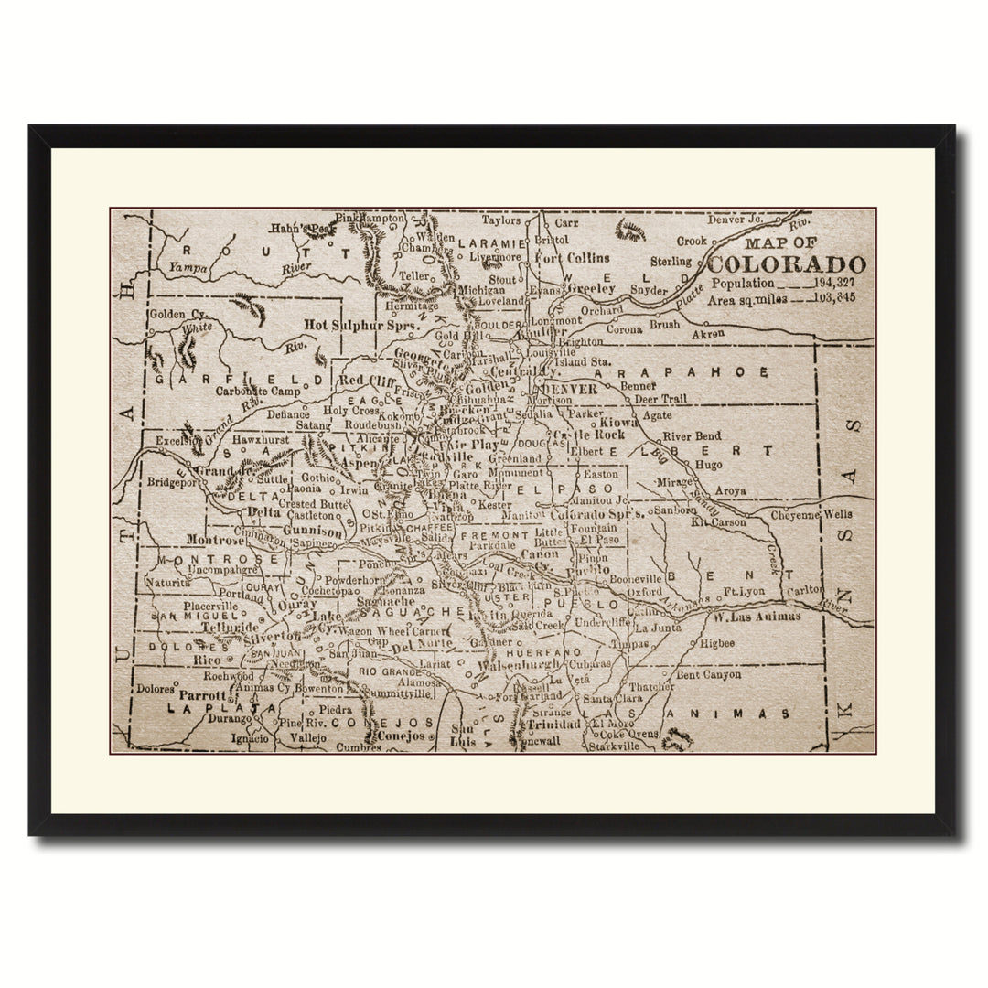 Colorado Vintage Sepia Map Canvas Print with Picture Frame Gifts  Wall Art Decoration Image 3