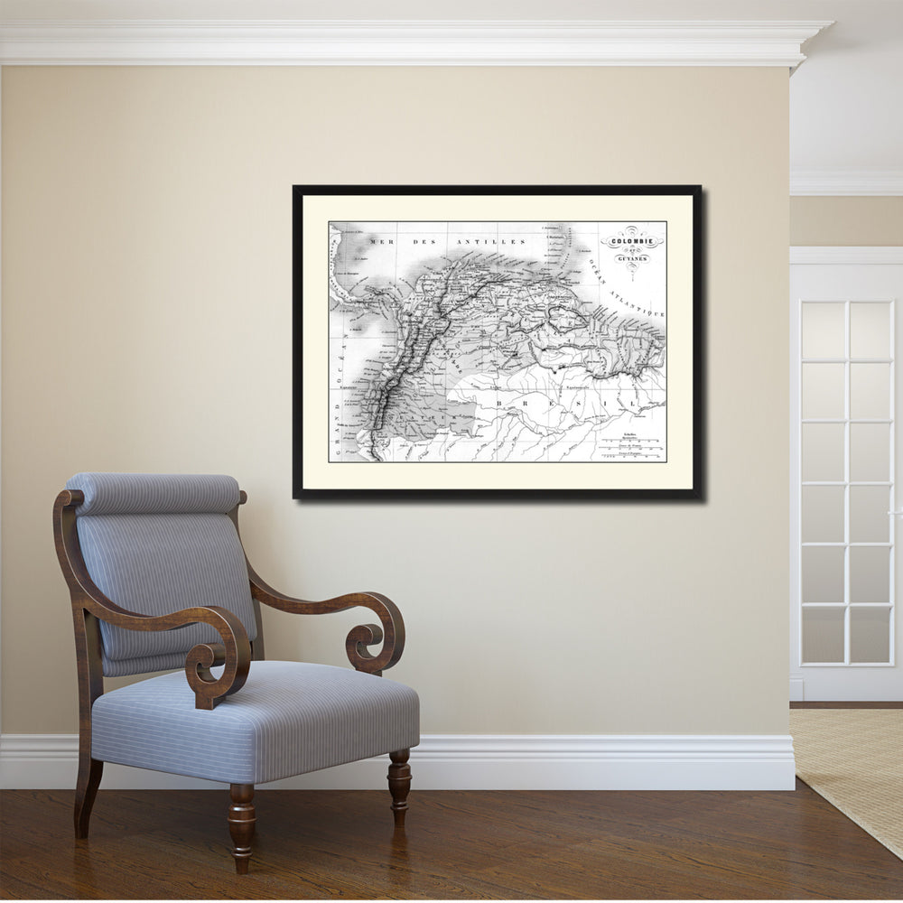 Columbia Venezuela Guianna Vintage BandW Map Canvas Print with Picture Frame  Wall Art Gift Ideas Image 2