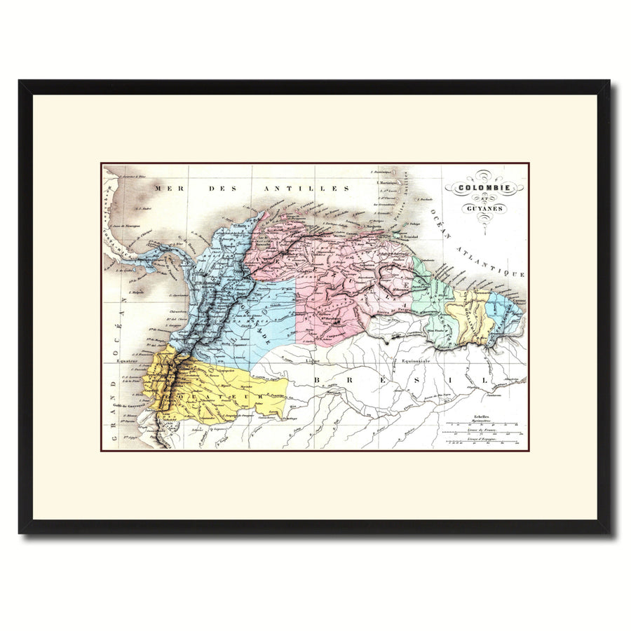 Columbia Venezuela Guianna Vintage Antique Map Wall Art  Gift Ideas Canvas Print Custom Picture Frame Image 1