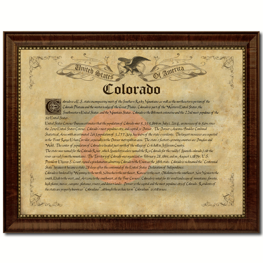 Colorado State Vintage History Flag Brown Picture Framed Canvas Print   Wall Art Decoration Gift Ideas 13006 Image 1