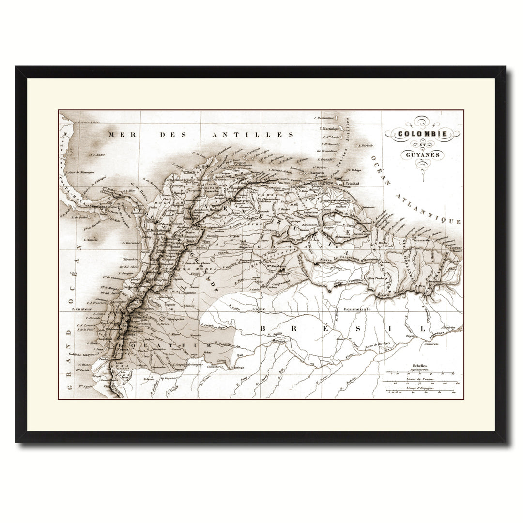 Columbia Venezuela Guianna Vintage Sepia Map Canvas Print with Picture Frame Gifts  Wall Art Image 3
