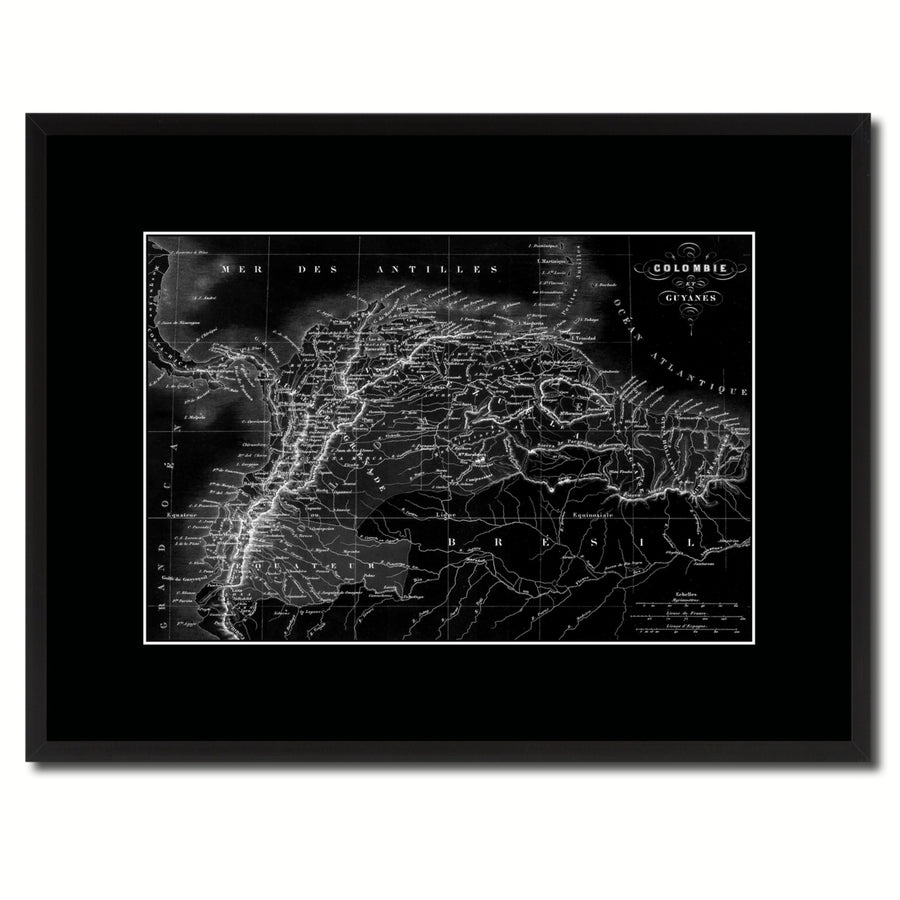 Columbia Venezuela Guianna Vintage Monochrome Map Canvas Print with Gifts Picture Frame  Wall Art Image 1