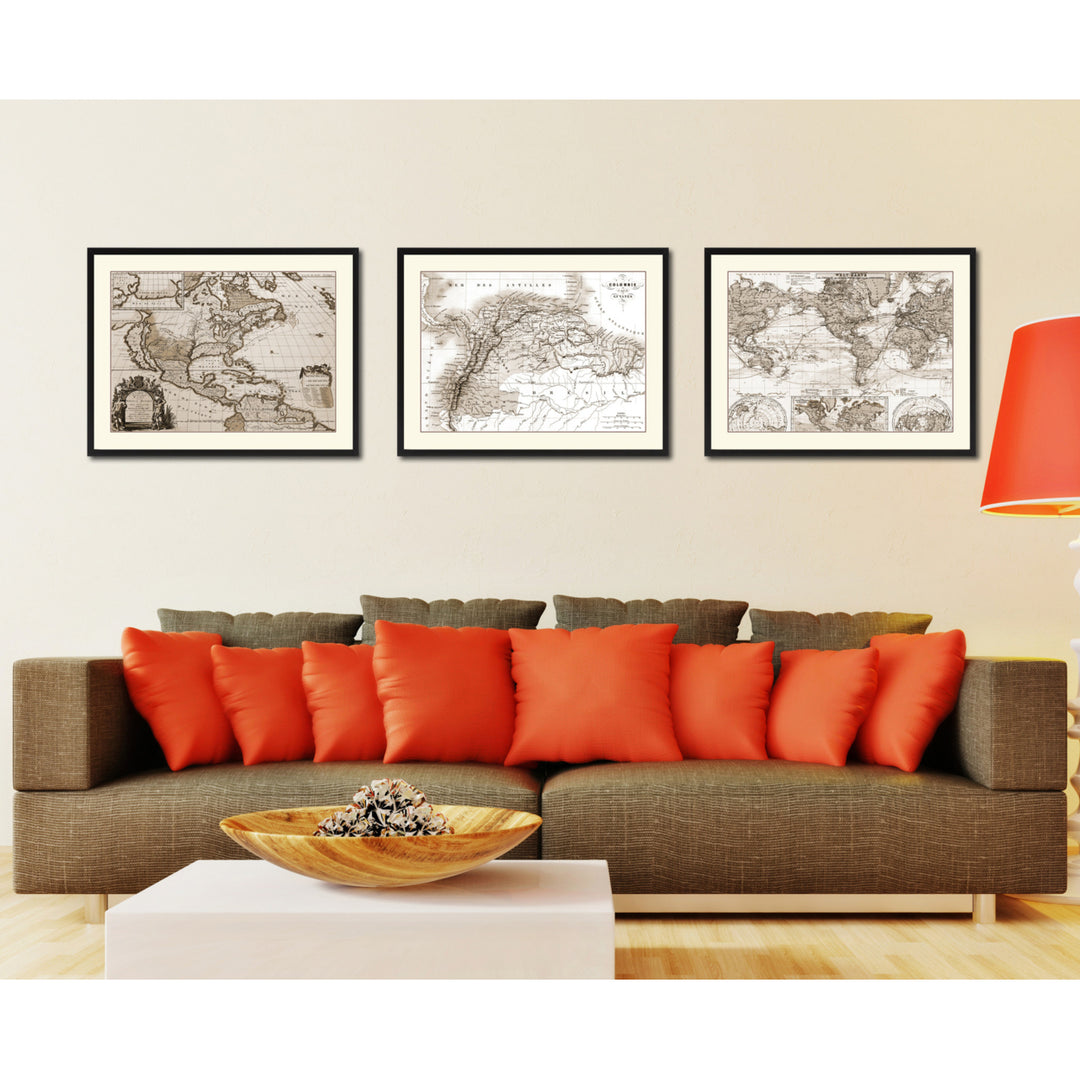 Columbia Venezuela Guianna Vintage Sepia Map Canvas Print with Picture Frame Gifts  Wall Art Image 4