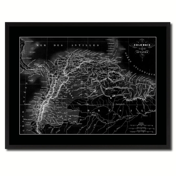 Columbia Venezuela Guianna Vintage Monochrome Map Canvas Print with Gifts Picture Frame  Wall Art Image 3