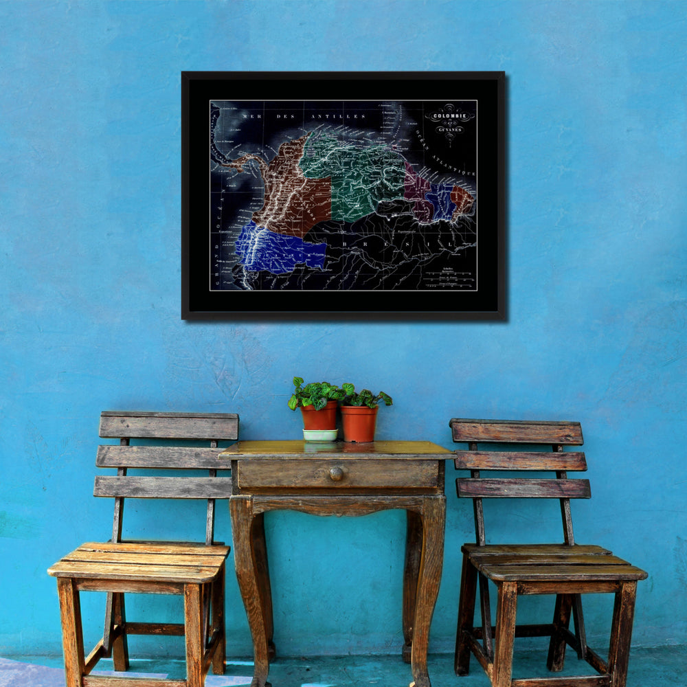 Columbia Venezuela Guianna Vintage Vivid Color Map Canvas Print with Picture Frame  Wall Art Office Decoration Gift Image 2