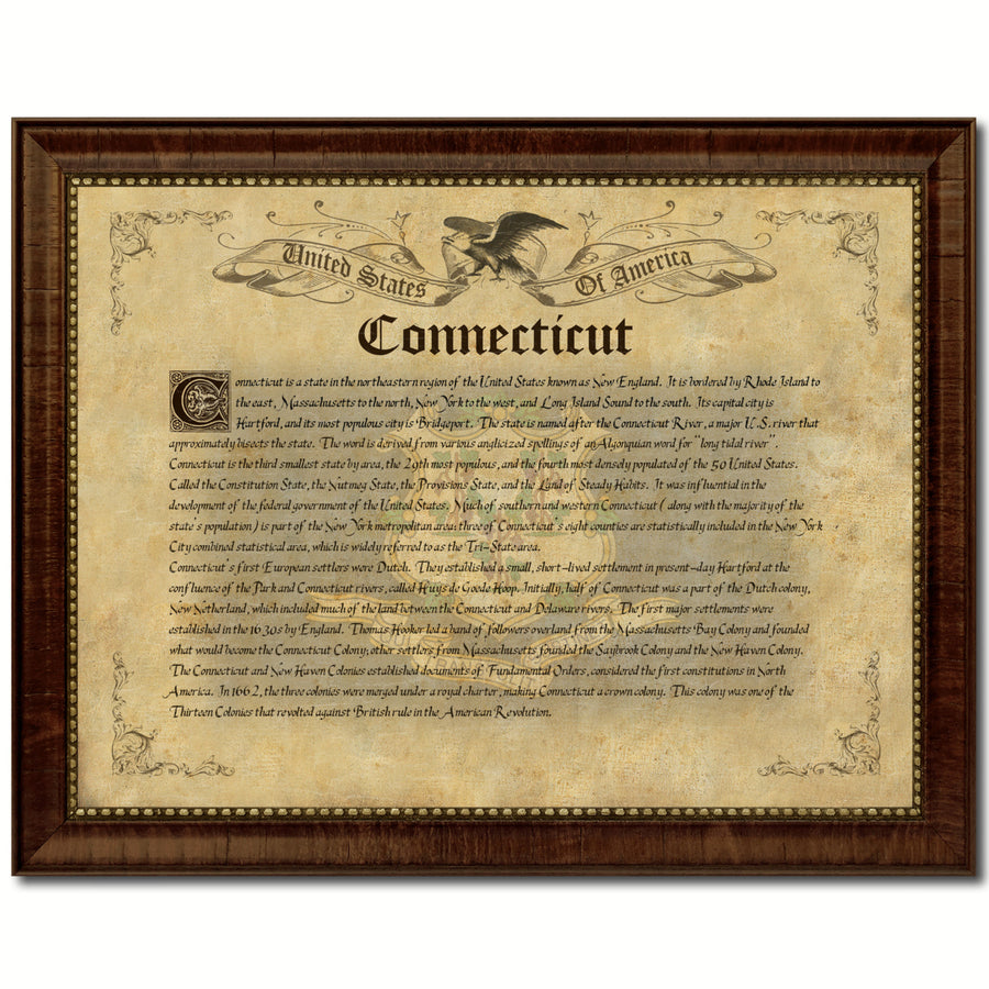 Connecticut State Vintage History Flag Canvas Print with Picture Frame  Wall Art Decoration Gift Ideas Image 1