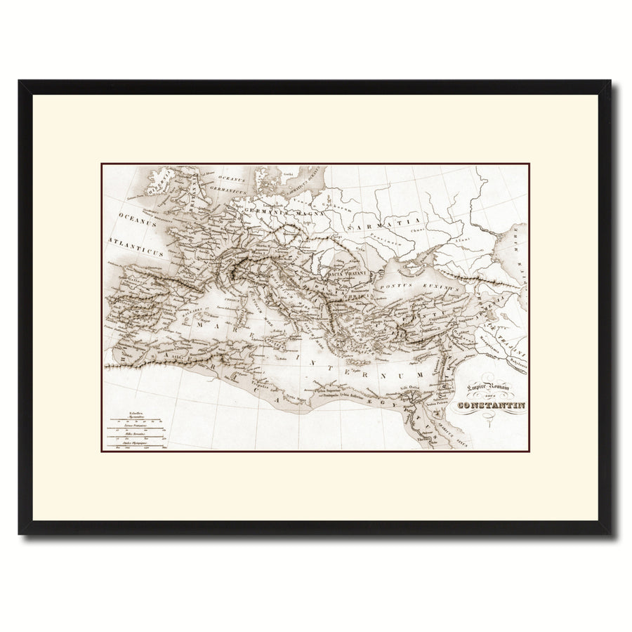 Constantine Empire Vintage Sepia Map Canvas Print with Picture Frame  Wall Art Gift Ideas Image 1