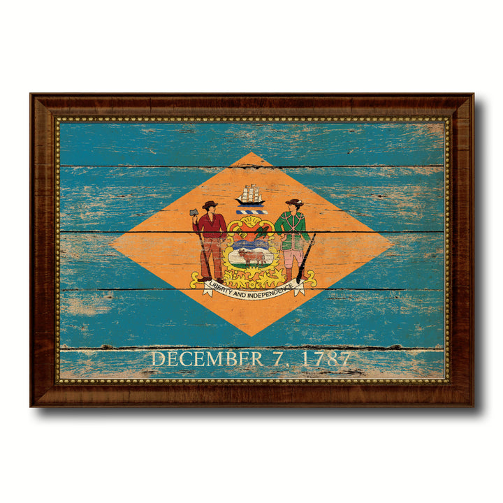 Delaware Vintage Flag Canvas Print with Picture Frame Gift Ideas  Wall Art Decoration Image 1