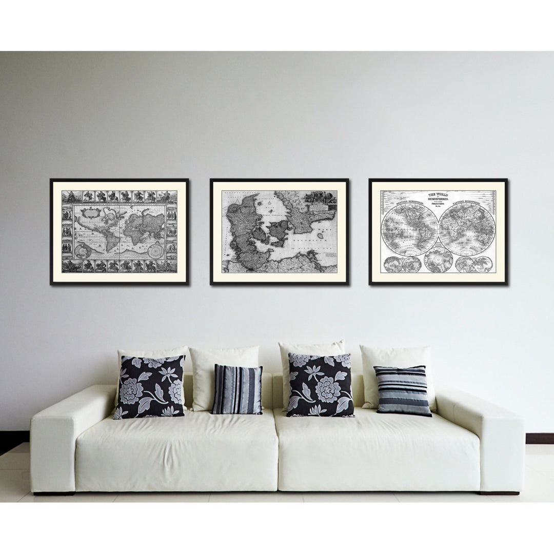 Denmark Centuries Vintage BandW Map Canvas Print with Picture Frame  Wall Art Gift Ideas Image 4