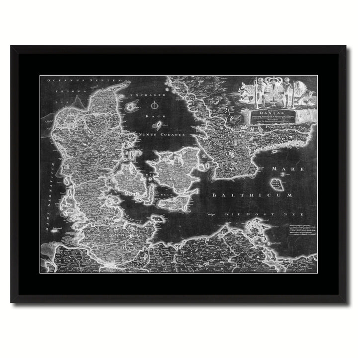 Denmark Centuries Vintage Monochrome Map Canvas Print with Gifts Picture Frame  Wall Art Image 3