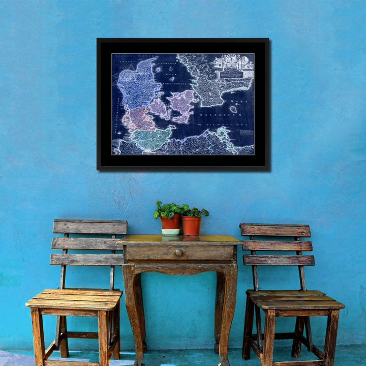 Denmark Centuries Vintage Vivid Color Map Canvas Print with Picture Frame  Wall Art Office Decoration Gift Ideas Image 2
