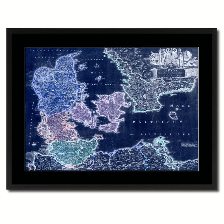 Denmark Centuries Vintage Vivid Color Map Canvas Print with Picture Frame  Wall Art Office Decoration Gift Ideas Image 3
